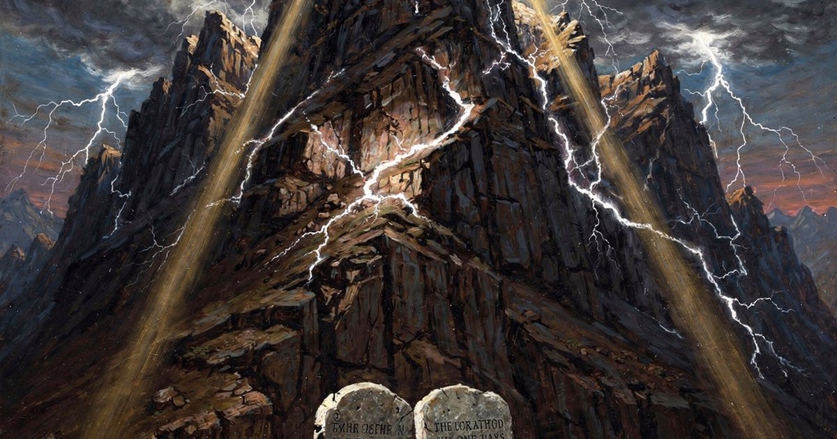 The mountain under lightning and cloud, the two tablets at its foot